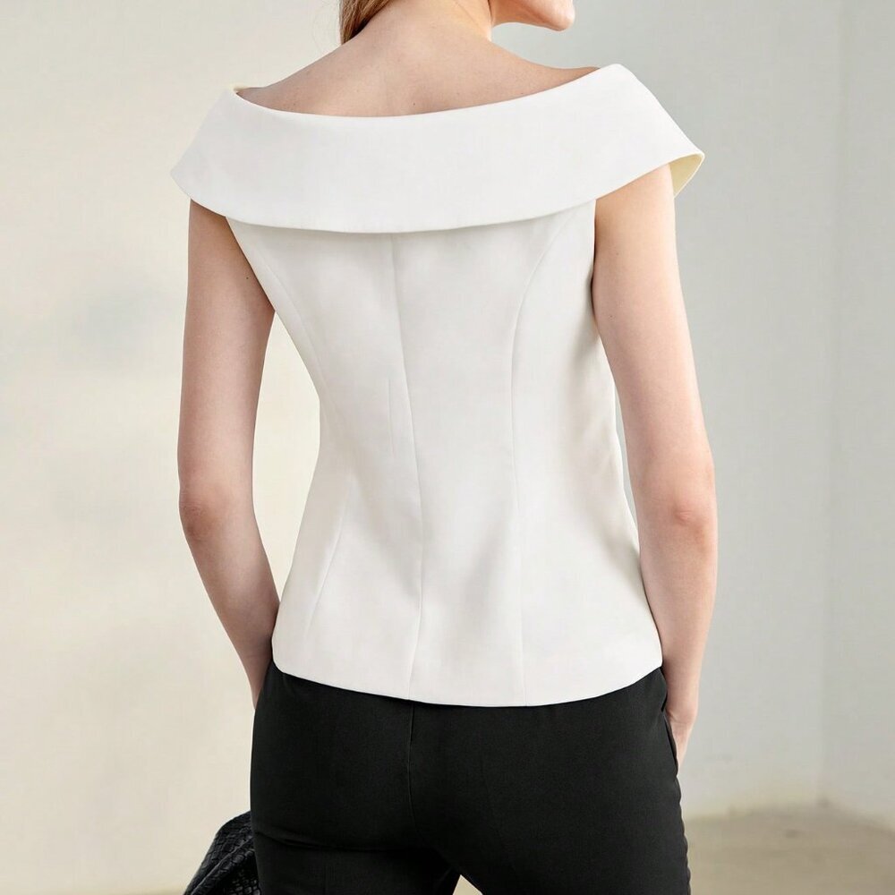 White Elegant Women's Double Breasted Hourglass Blouse - Picture 2 of 7